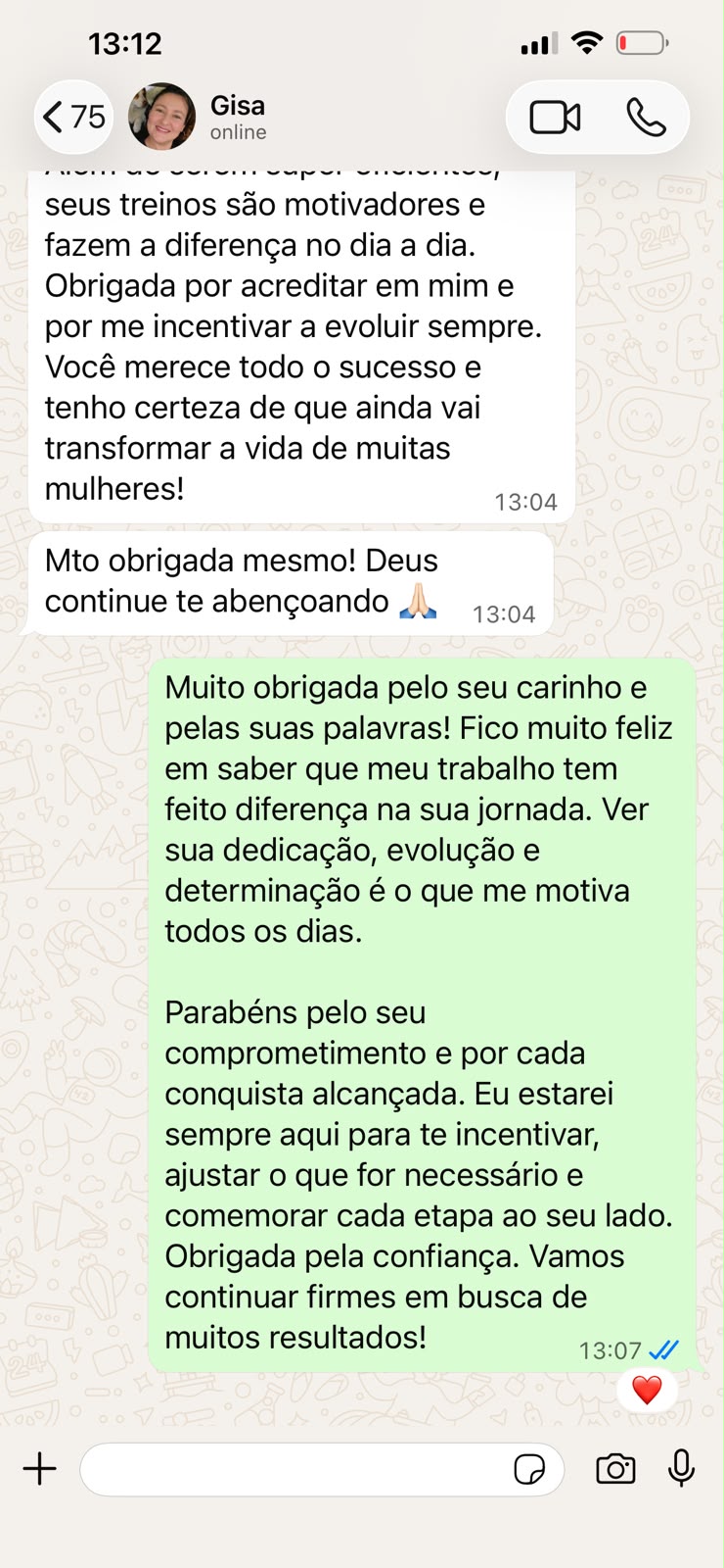 Print de depoimento de aluna no WhatsApp